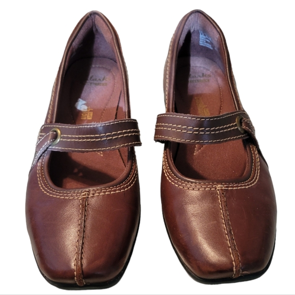 Clarks Womens Collection 8M Brown Leather Mary Janes Comfort Cushion - Picture 5 of 9